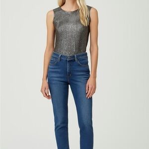 ELAN Metallic Silver Sleeveless Women's Sweater Knit Top - Size Med